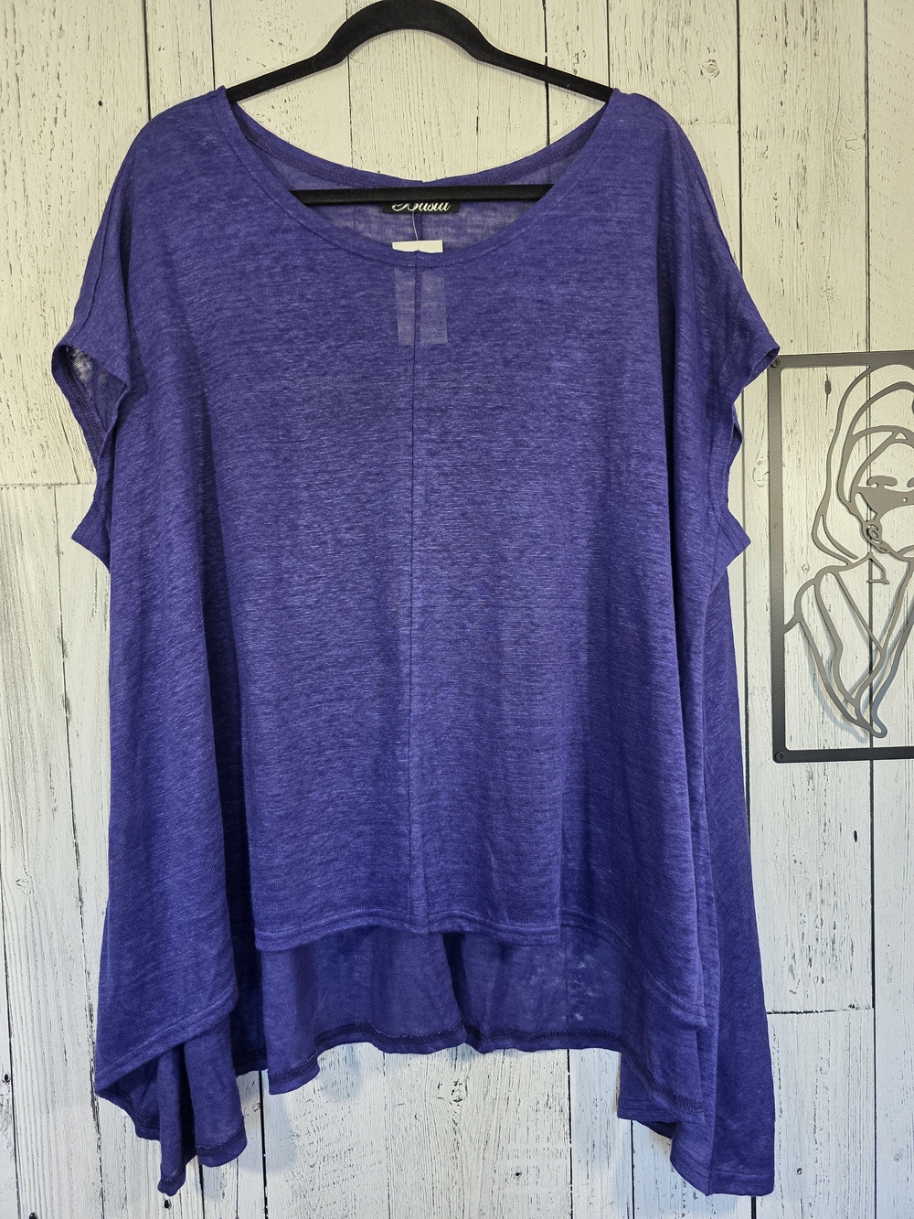 NWT Basia Halka Violet Purple Oversized Asymmetrical Top 100% Linen One Size